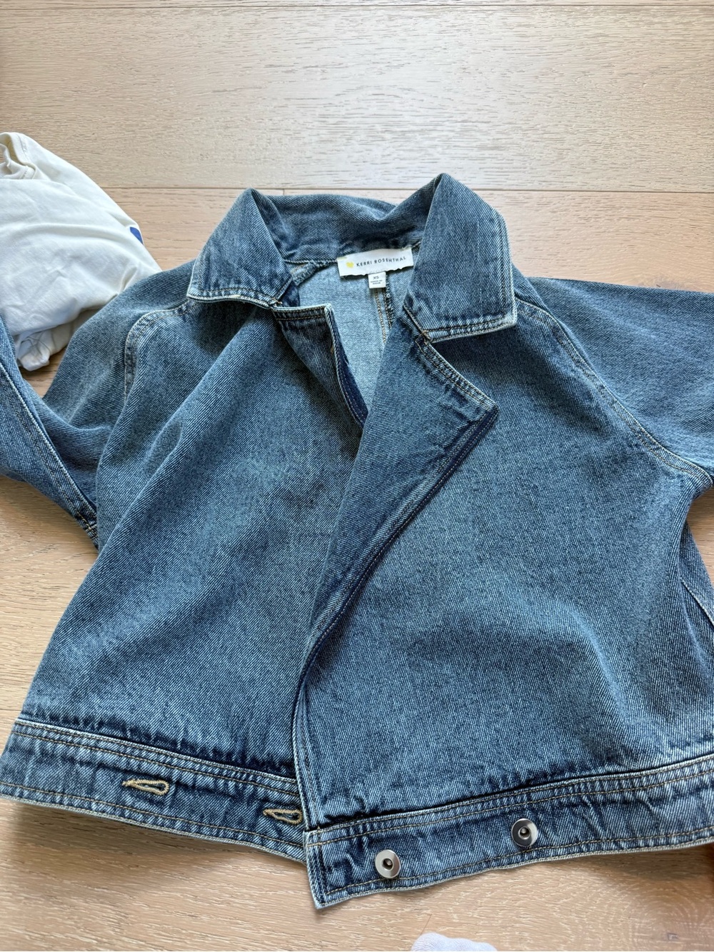 Kerri Rosenthal denim jacket in light blue wash ( moto style)
